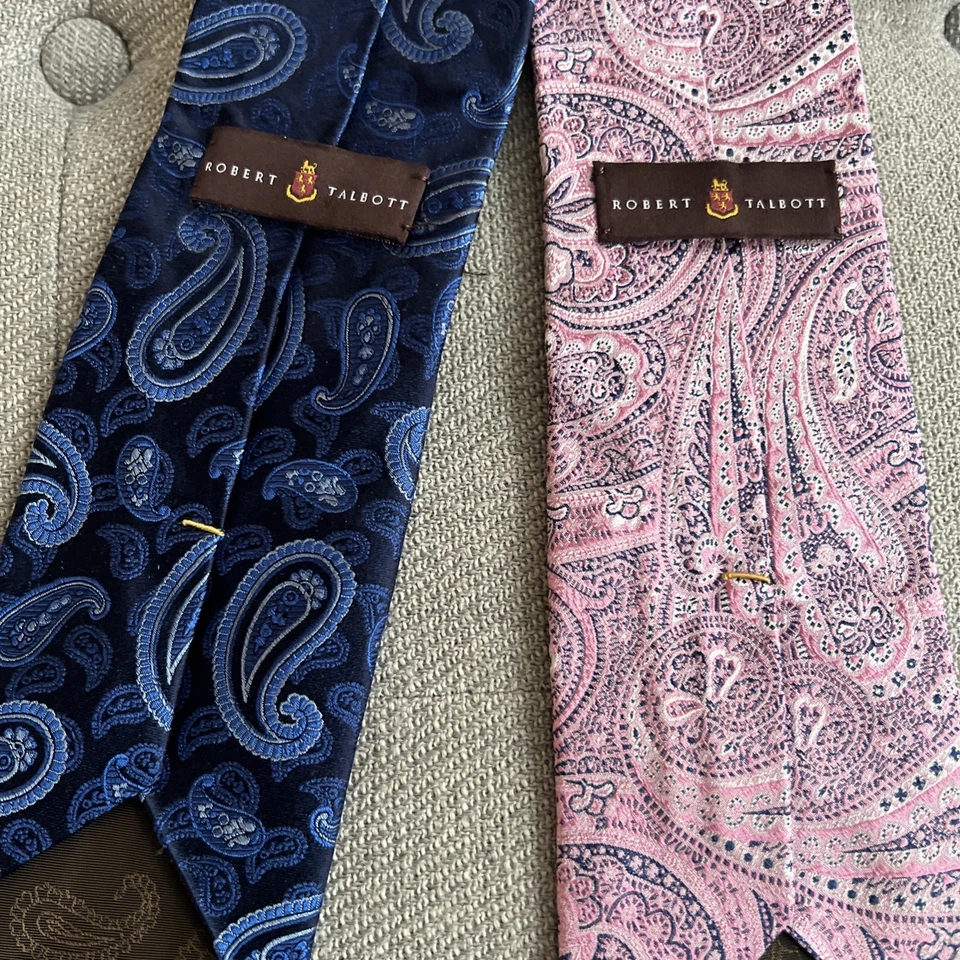 2 Corbatas Robert Talbott Seda Paisley (1 Azul 1 Rosa) Mensaje con elección de color Foto 2 de 4