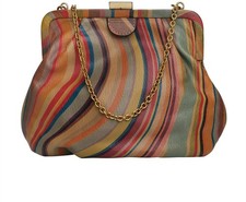 Paul Smith Genuine Leather Clutch Crossbody Bag Signature Stripe Swirl Chain