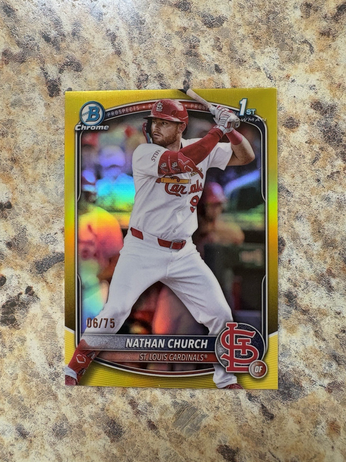 Nathan Church 2025 Bowman 1st Chrome #BCP-192 Yellow Refractor /75 Cardinals