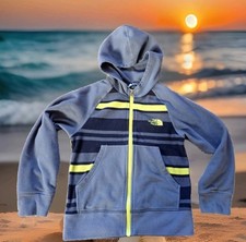 The North Face Fleece Hoodie Boys XS 6 Gray Striped Excellent Full Zip Glacier