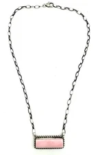 Navajo Handmade Pink Conch Sterling Silver Necklace Bar Link By Elouise Kee 🇺🇸