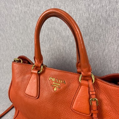 Prada Vitello Daino Leather Tote Bag Papaya Orange Satchel