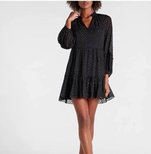 Express Textured Clip Dot Tiered Trapeze Visit Dress Small