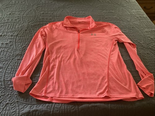 Under Armour RUN Quarter Zip Pullover Womens XL CORAL Loose Fit Heat Gear - Picture 2 of 6