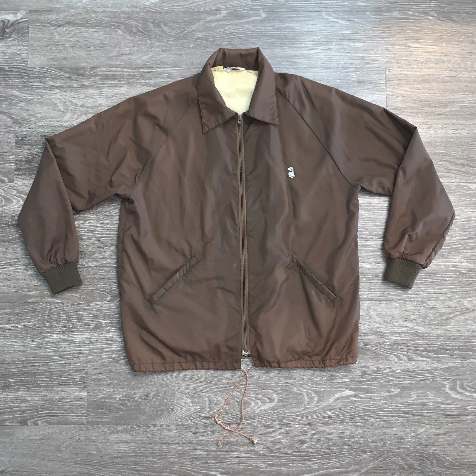 Giacca Coach Vintage Anni 80 Etonic Marrone Pecora Cane Ricamata Tg. L