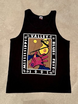 Vintage 1995 Mississippi Valley Blues Fest Tank Top Size Large Made In USA Rare