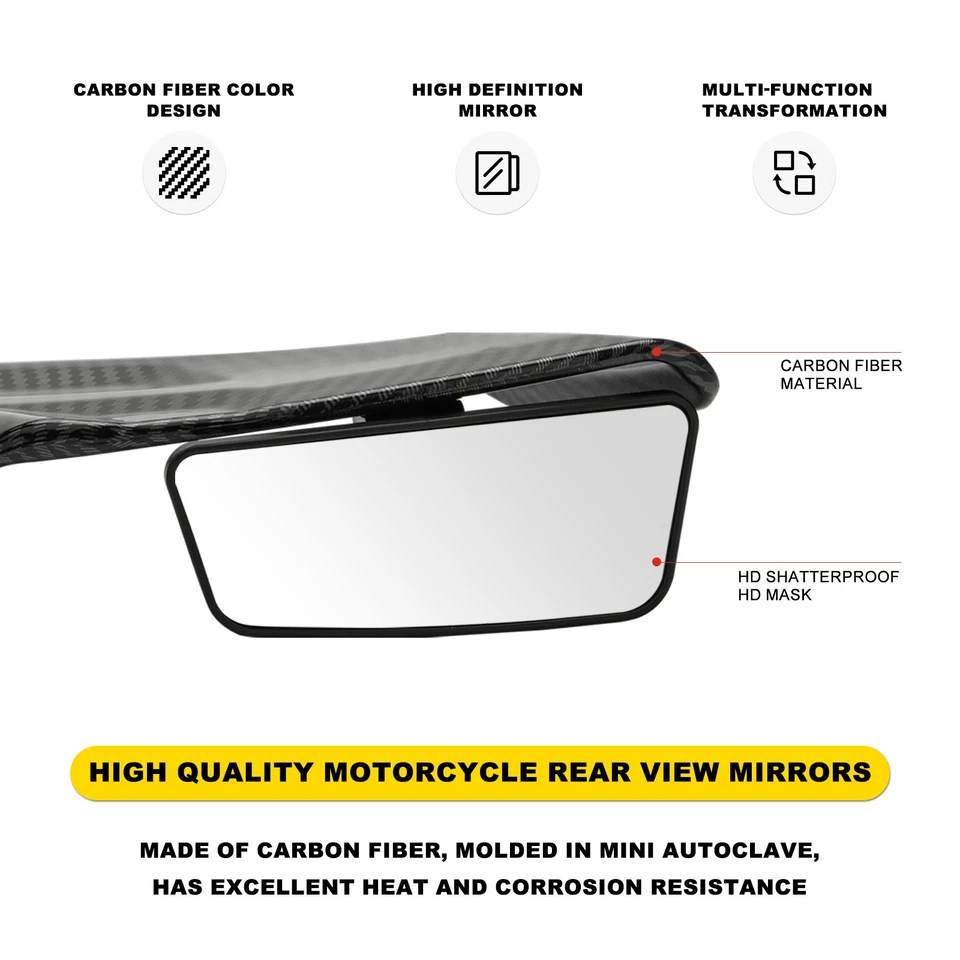 Espejos retrovisores laterales de fibra de carbono para Honda CBR600RR CBR1000RR Foto 3 de 4