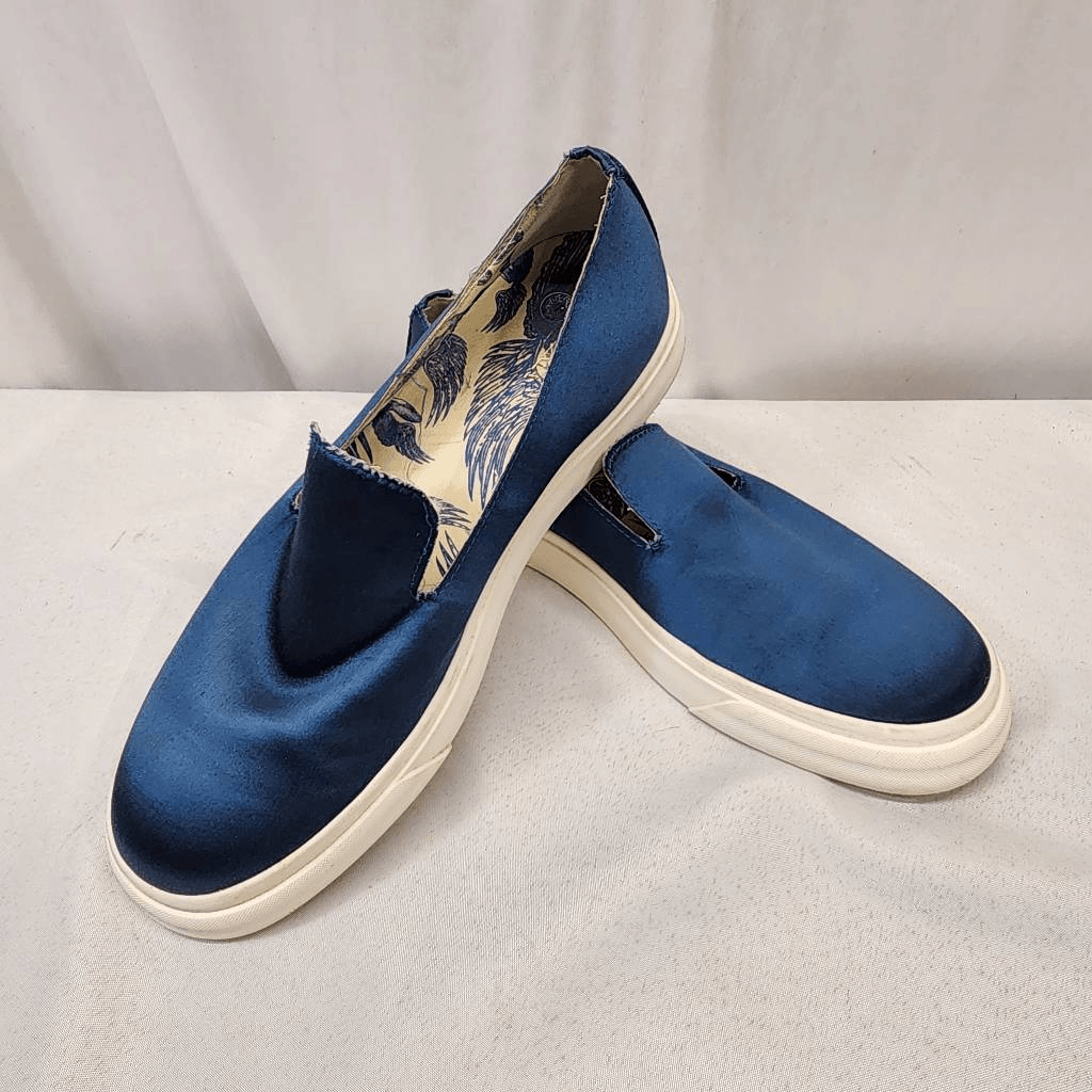 La Perla x Giuseppe Zanotti Navy Satin Slip-On Sneakers 