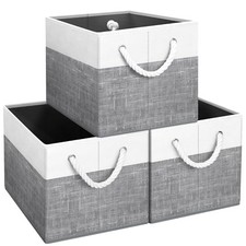 Storage Bins 3-Pack , Foldable Storage Baskets for 3Pack White  Grey