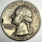 1958 D Washington 90% Silver Quarter Circulated Condition 25c US Coin - 2774