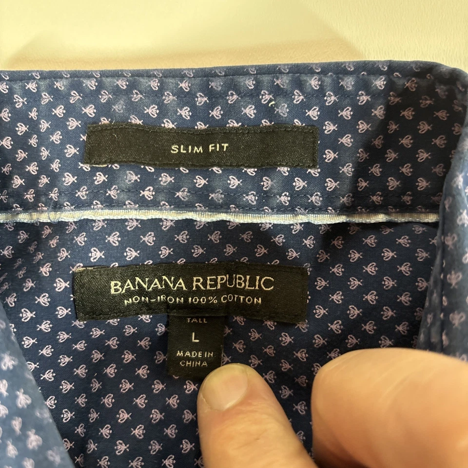 Banana Republic Non-Iron Tailored Slim Fit Geometric Dress Shirt Large Tall Blue - Image 2 of 4