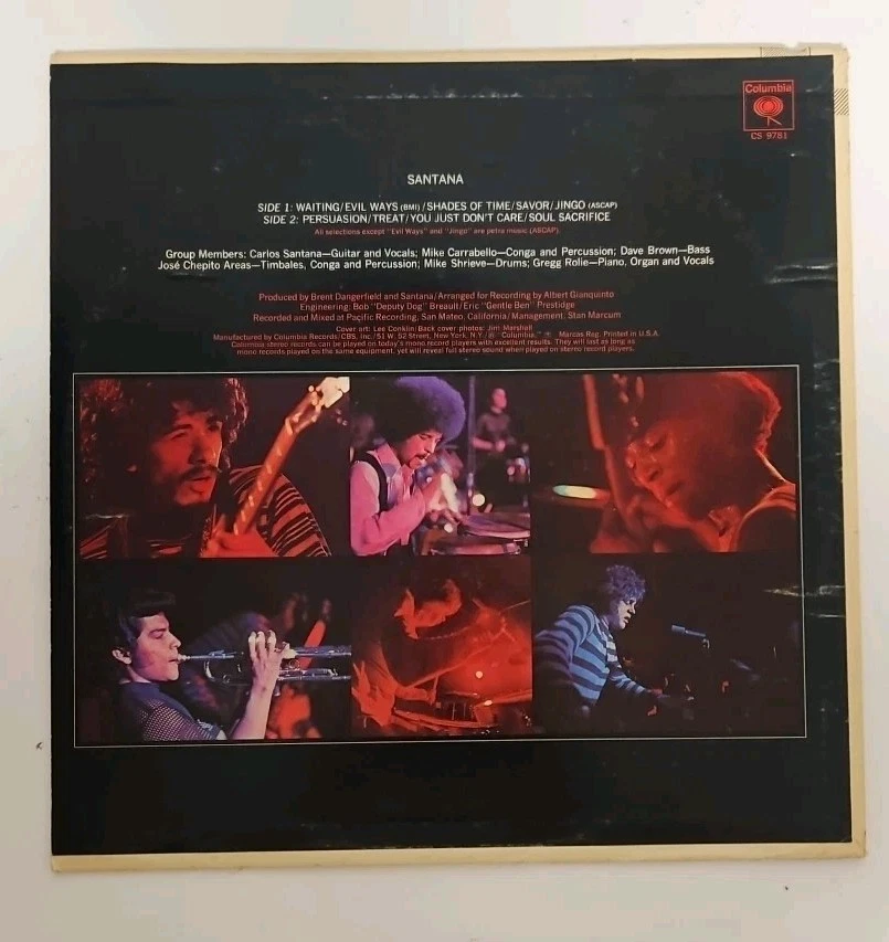 Santana "Santana" Self Titled 1969 Columbia, 1972 re-release Vinyl Record LP VG  - Image 3 of 4