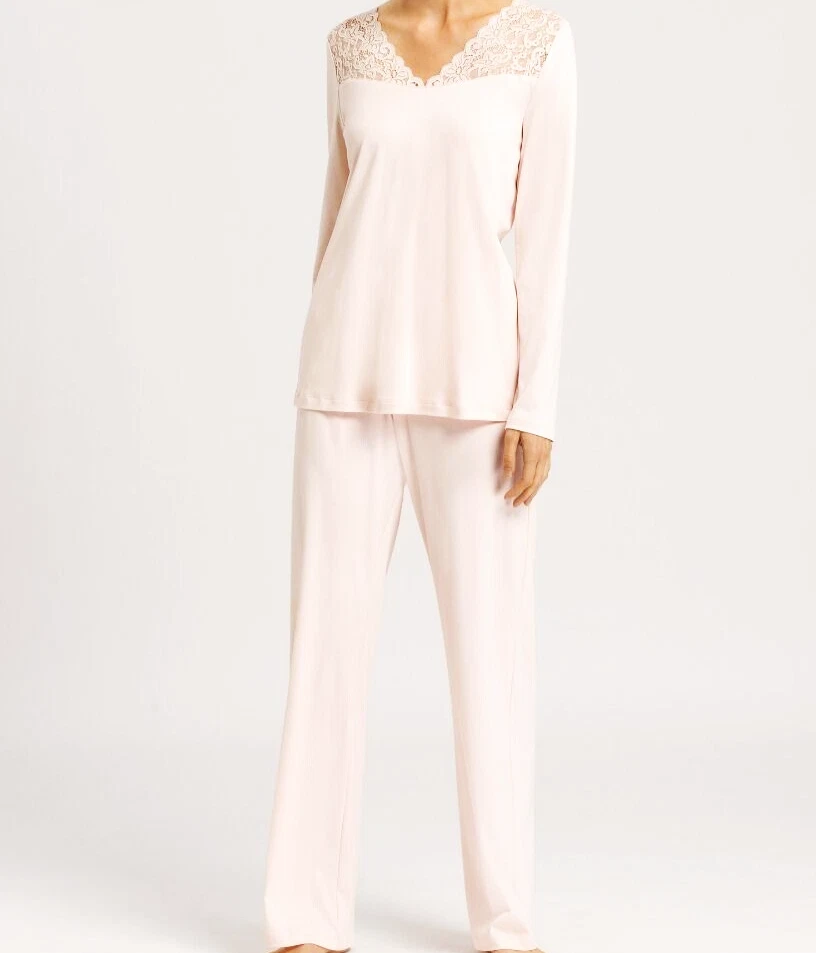 Pijama tejido de algodón Hanro MOMENTS - Juego de salón XL blanco ribete de encaje BONITO NUEVO CON ETIQUETAS Foto 2 de 4