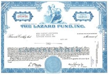 EE. UU. - The Lazard Fund, Inc. - 2 acciones - Certificado de acciones de bonos impreso en 1958
