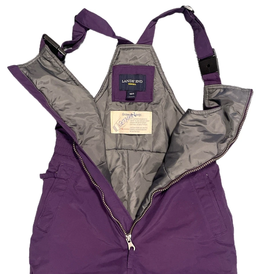 Lands End Squall Kids Purple Grow A Longs Ski Snow pants Bib Overalls Sz 10S EUC - Image 2 of 4