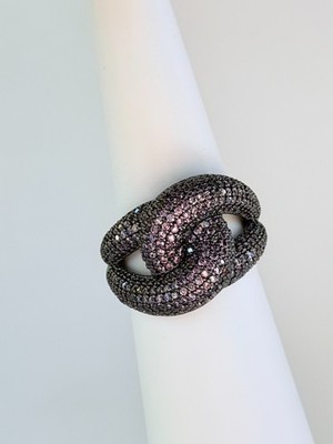 Bomb Party Sirens Ring Sz 11''Lure Of The Abyss'' Amethyst CZ Pave Knot Link