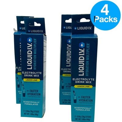 Liquid I.V. Hydration Multiplier Lemon Lime 3 Sticks 4 Pack New