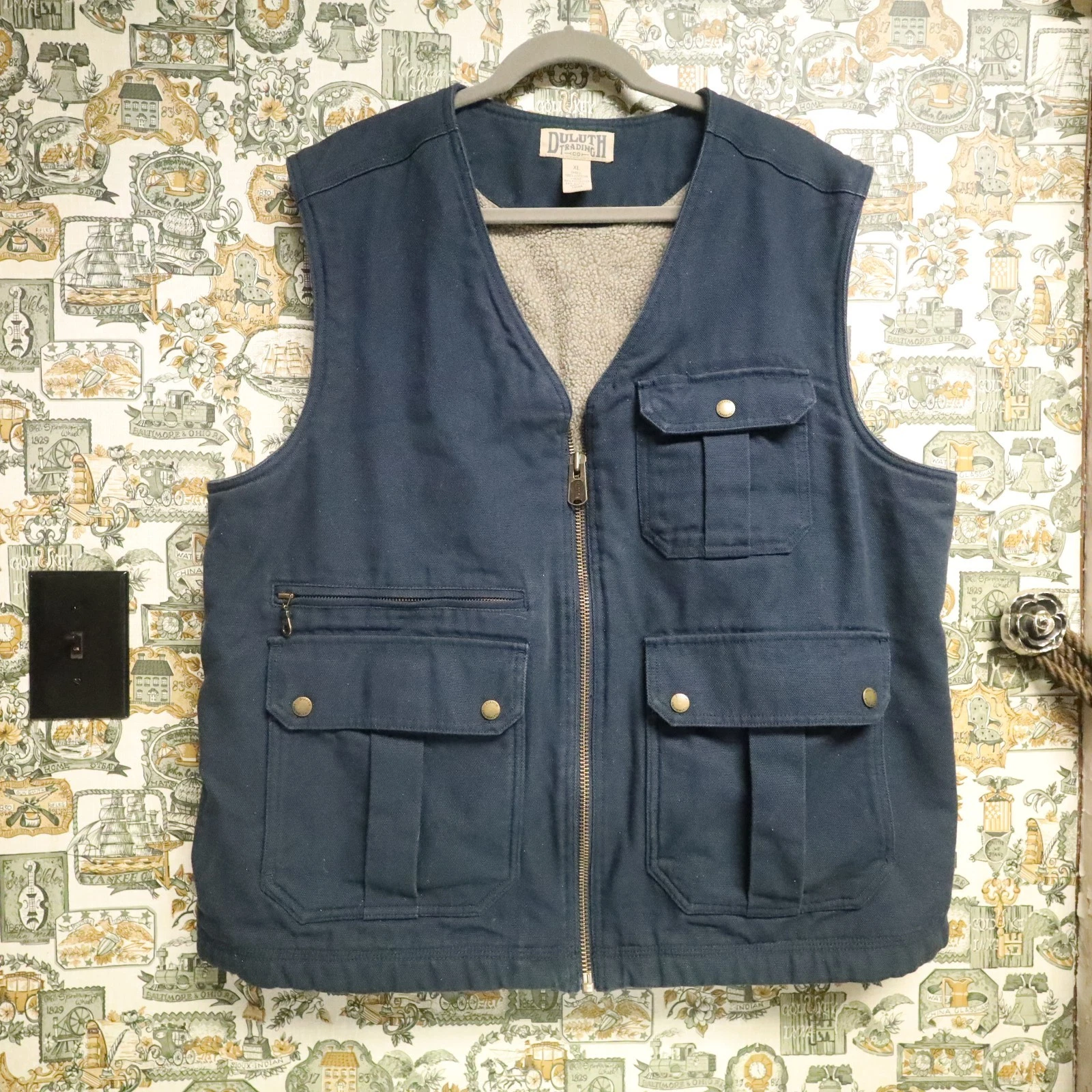 Duluth Trading Co Vest Mens XL Iron Range Blue Canvas Sherpa Fleece Lined