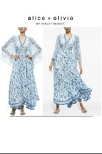 NWT $900 Alice + Olivia SION SUNBURST PLEATED MAXI DRESS Santorini Blue Sz 12