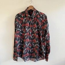 Pretty Green Shirt Large Men?s Black Red Floral Poppy Retro Mod Classic