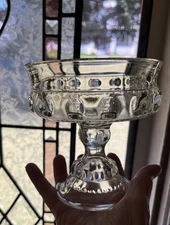 Vintage Kings Crown Thumbprint Pattern Glass Compote