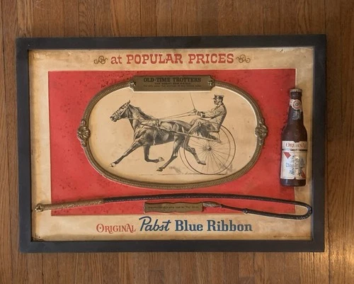 Vintage Pabst Blue Ribbon Old Time Trotters Beer Sign 30 X 21