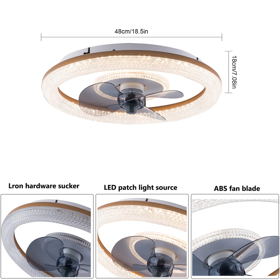 3 Color Ceiling Fan Light LED Light Invisible Fan Chandelier w/ Remote Control - Image 3 of 4