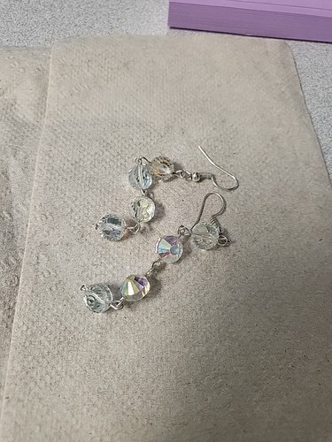Rainbow Clear Swarovski Crystal Drop Earrings - Picture 2 of 6