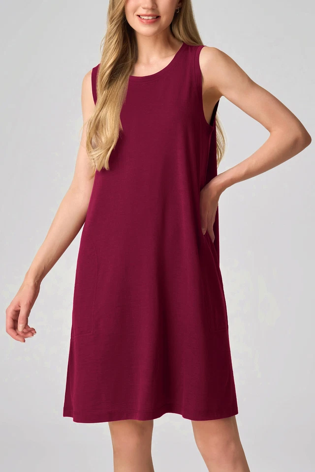 SIORO женщин шерсти мериноса ночная рубашка без рукавов Sleepwear колена платье для отдыха - Изображение 3 из 4