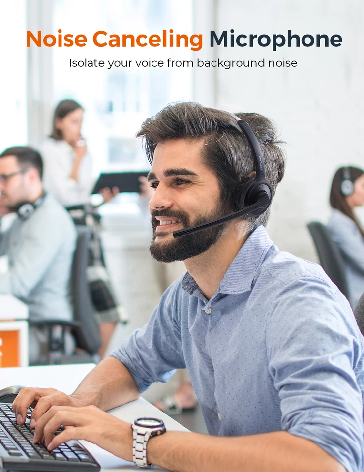 Headset PC Kopfhörer Bluetooth kabellos Mikrofon Ladestation Rauschunterdrückung - Bild 2 von 4
