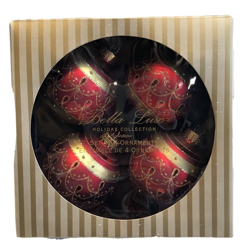 Bella Lux Holiday Collection Red & Gold Matte Christmas Ornaments NIB Set Of 4