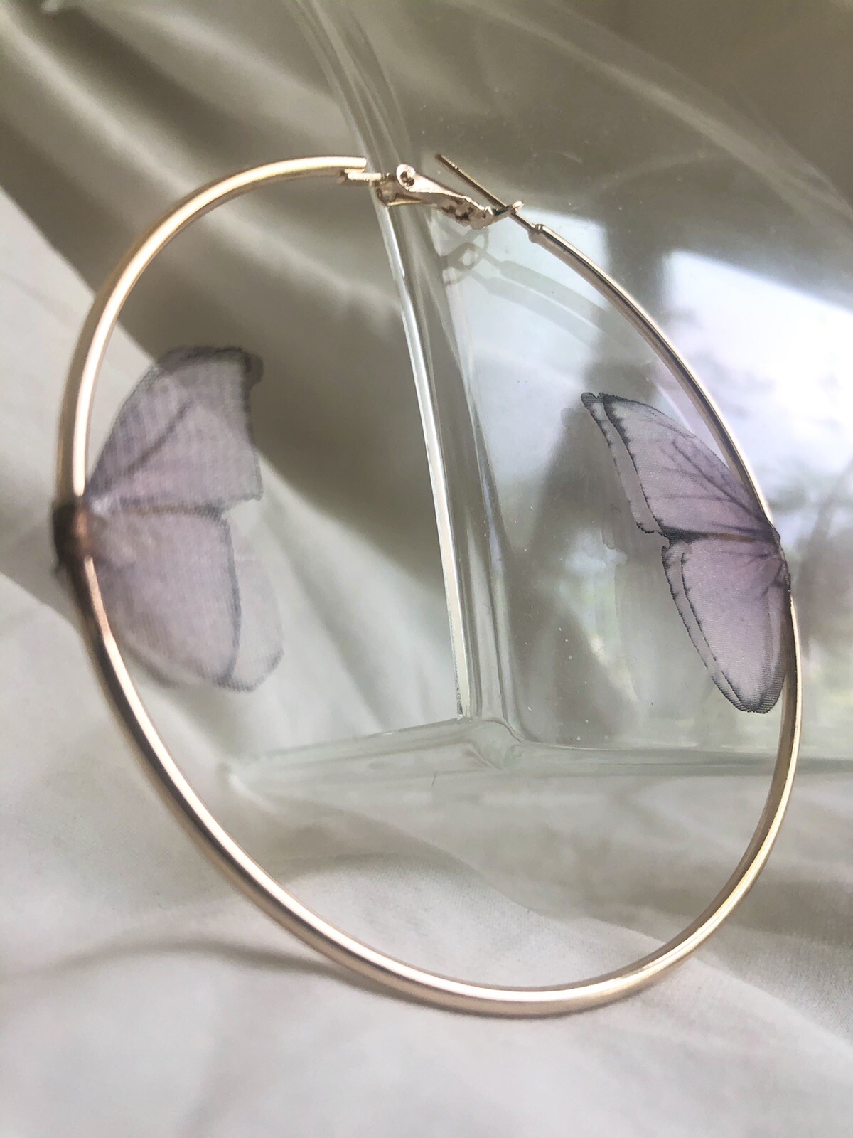 hoop earrings for women, Butterfly Earrings, Purple Wings, Gold-image