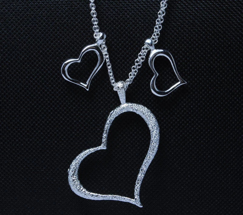 Ciondolo Cuore Rosa Diamante Ciondolo Cuore Con Diamante Rosa E Blu - Argento 925 Placcato, Regalo Per Mamma O Fidanzata Regalo Mamma - Foto 2