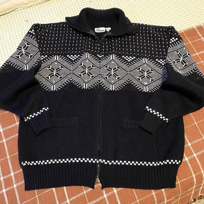 Vintage Haband Fair Isle Grandpa Sweater Cardigan Christmas Holiday Mens XL 