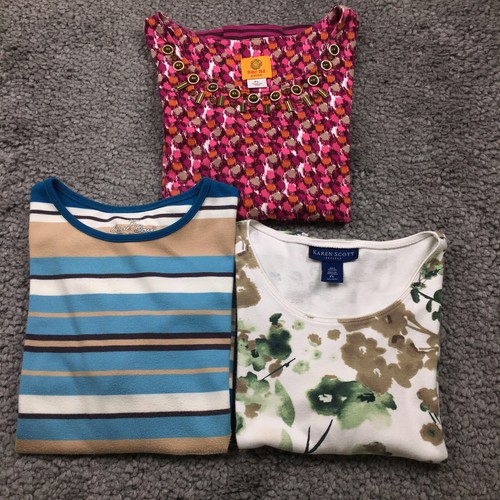 Lot of 3 Ruby Rd Karen Scott Coral Bay Womens Tops Sz PL Beaded Round Neck EUC - Picture 17 of 18