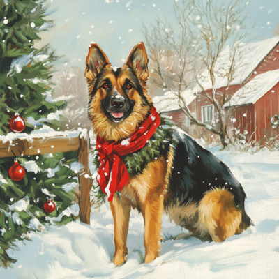8''x8'' CANVAS PRINT, CHRISTMAS GERMAN SHEPHERD (GSD) IN THE SNOW 