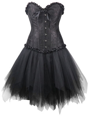 Corsage Midi Rock Knielang Steampunk schwarz Gothic