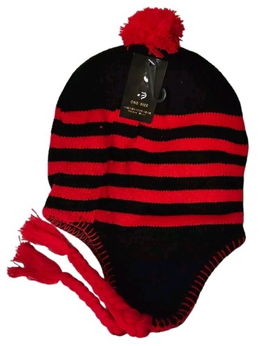 TRAPPER HAT BLACK/RED STRIPED 3 For £10