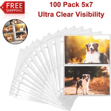 5x7in Photo Album Refill Pages, 100 Pack, 3-Ring Binder Sleeves for 200 Pictures