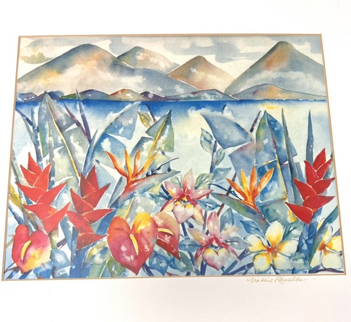 Nadine Ramelb Signed Watercolor Art Print Floral Tropical Framed Art 20" X 16" - Picture 2 of 6