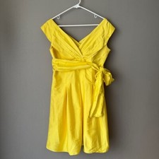 Tahari Arthur S. Levine sz 10 yellow 100% silk faux wrap sun dress