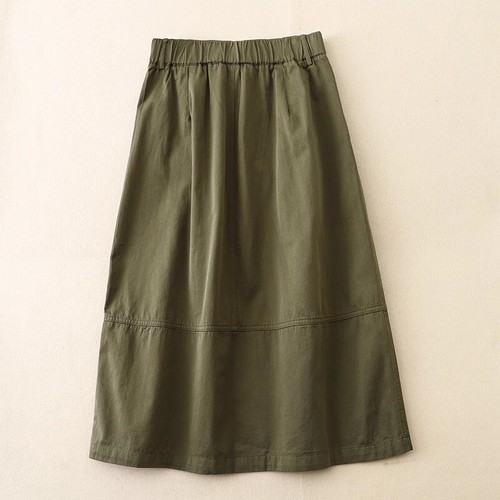 Womens Cotton Blend Cargo Skirt Elastic Waist A Line Japanese Style Casual Midi - Picture 7 of 9