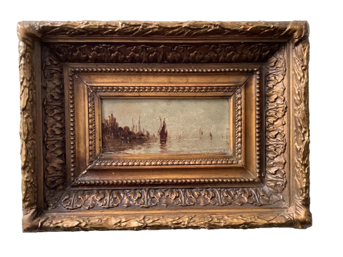19th Century Impressionism Seascape Sailing Boats VENICE LAGOON Oil Painting - Picture 1 of 11