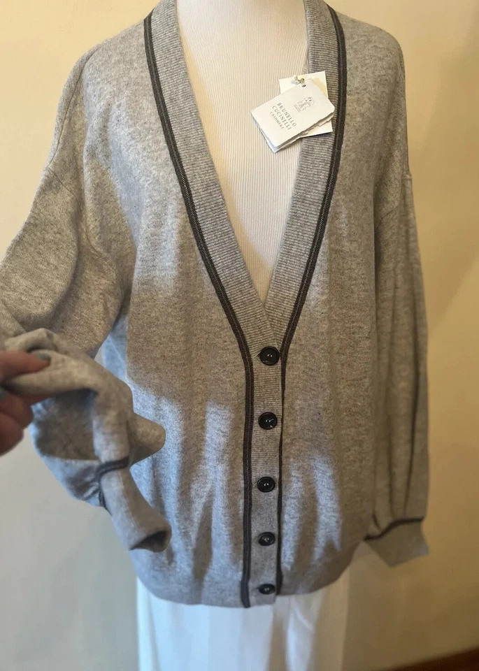 NWT Brunello Cucinelli 100% Cashmere Cardigan Gold Monili Made Italy Size XL - Image 2 of 4