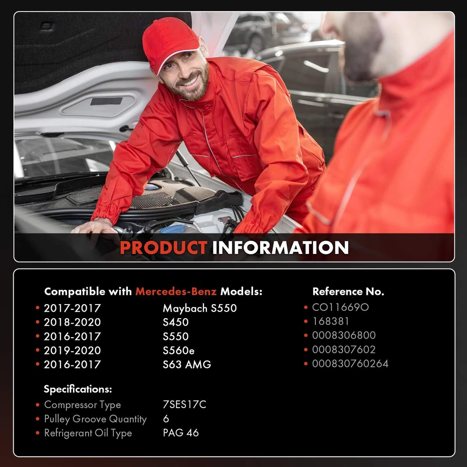 Compresor de aire acondicionado para Mercedes-Benz Maybach S550 2017 S450 S550 S560e S63 AMG Foto 2 de 4