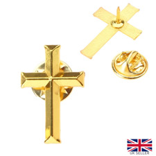Gold Cross Pin Badge Jesus Brooch Christian Gift God Christ Holy Church Crucifix