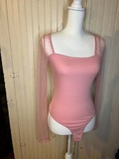 Pink mesh sleeve bodysuit - small