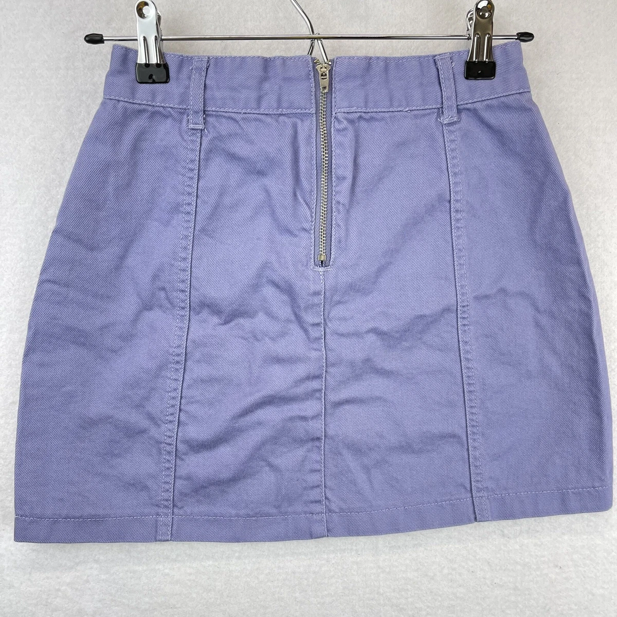 Forever 21 Mini Denim Skirt Women 6 Purple Faux Lace Up Closure Back Zip