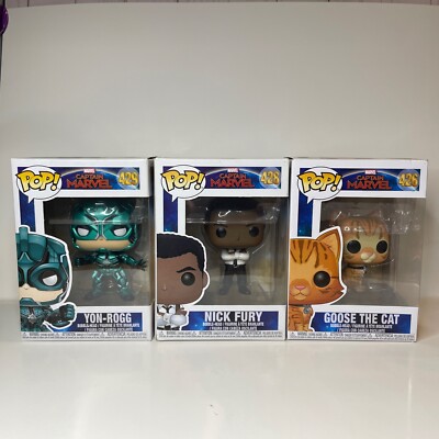 Funko Pop Captain Marvel Lot Goose The Cat 426 Yon-Rogg 429 Nick Fury 428
