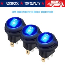 3 Pcs Blue Led 12v 20a Car Boat Onoff Round Waterproof Rocker Toggle Switch Us